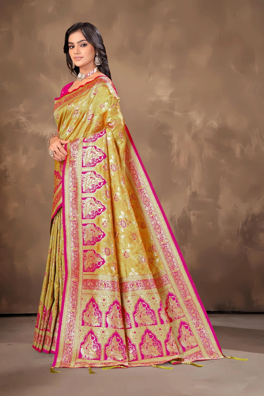 Gold Banarsi silk saree