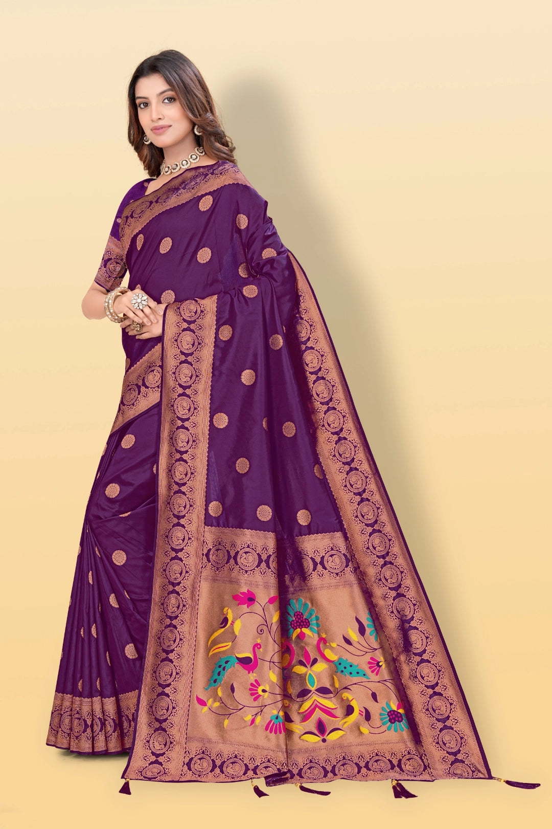 Wine Banarsi Paithini Silk Saree