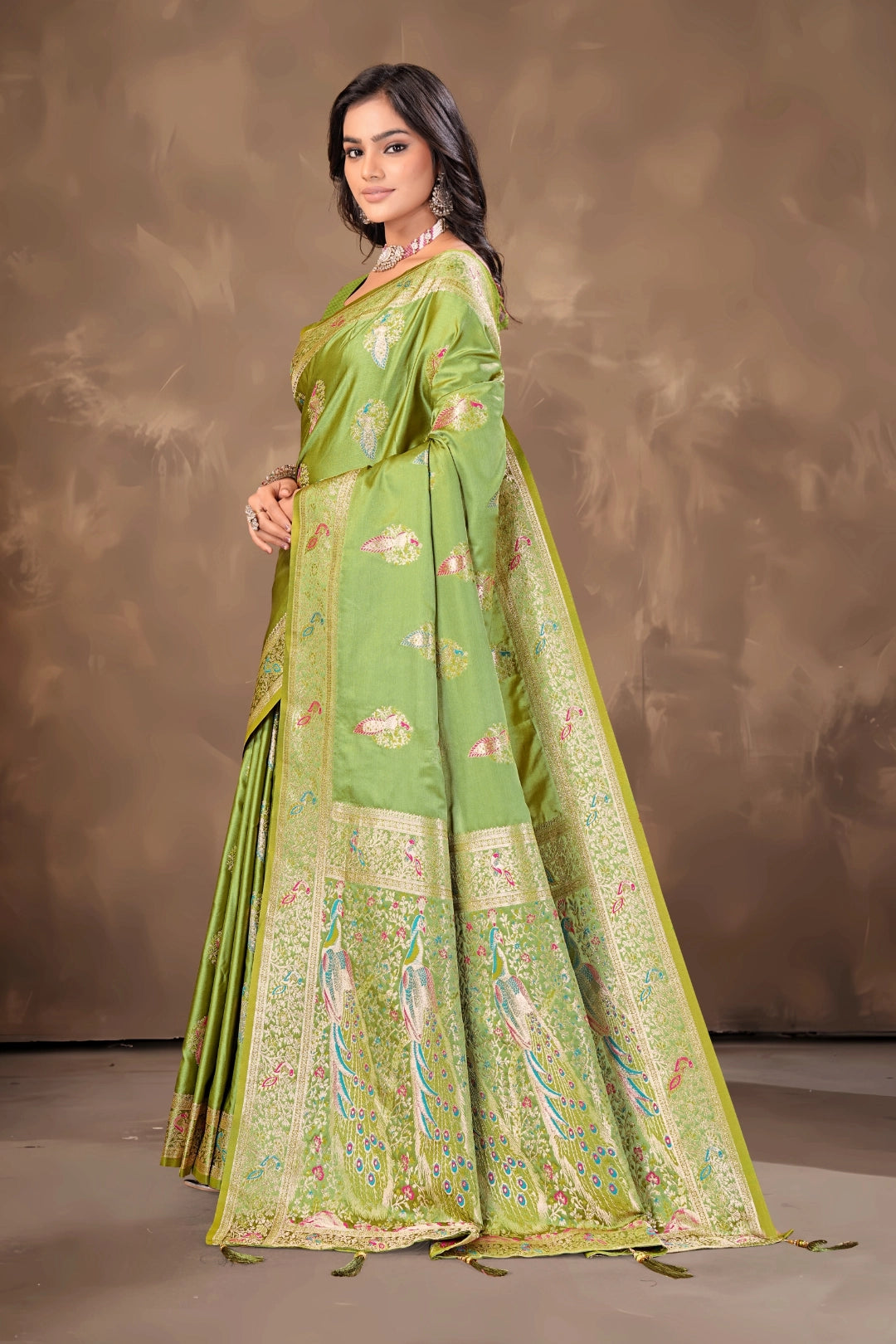 Pista Green Top Dyed Satin Saree