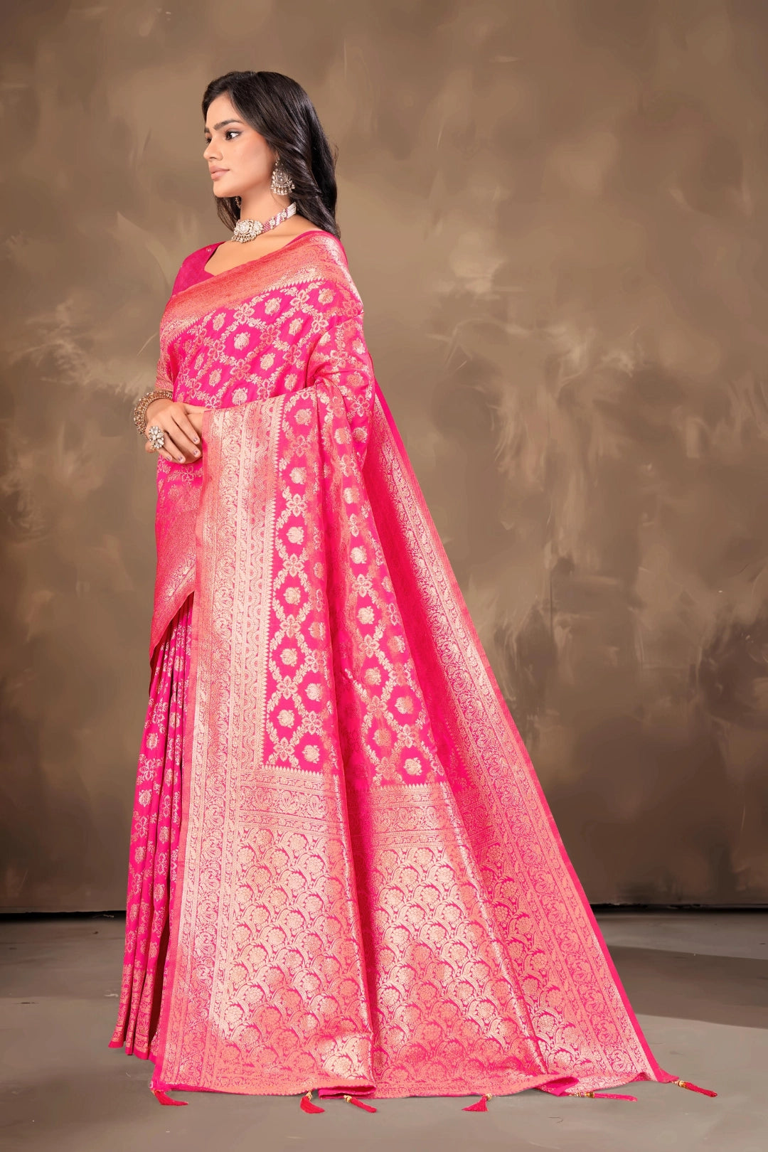 Carrot Orange Banarsi silk saree