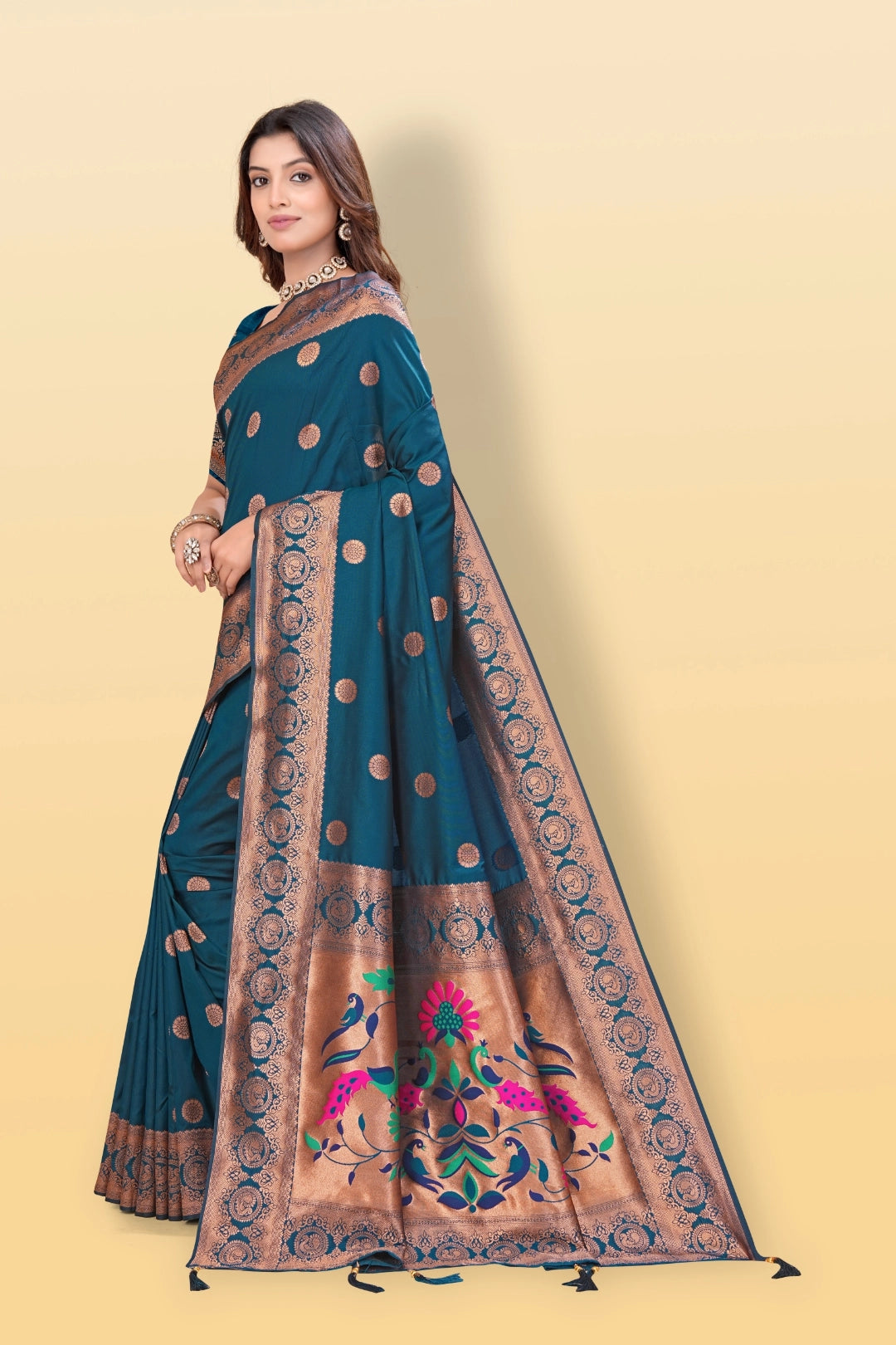 Teal Blue Banarsi Paithini Silk Saree