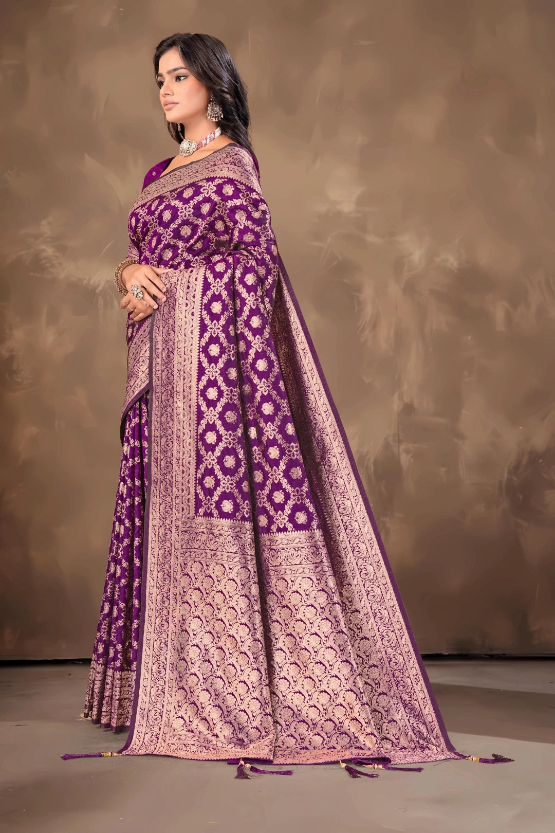 Wine Banarsi silk saree