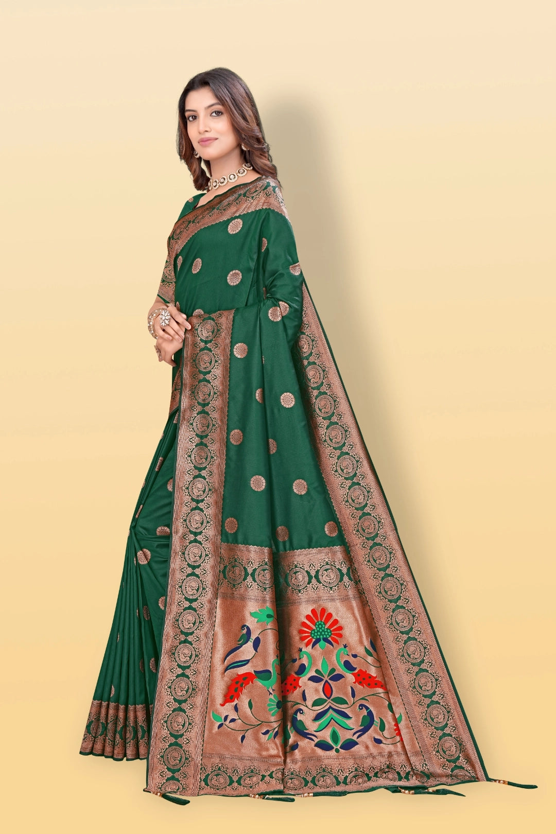 Bottle Green Banarsi Paithini Silk Saree