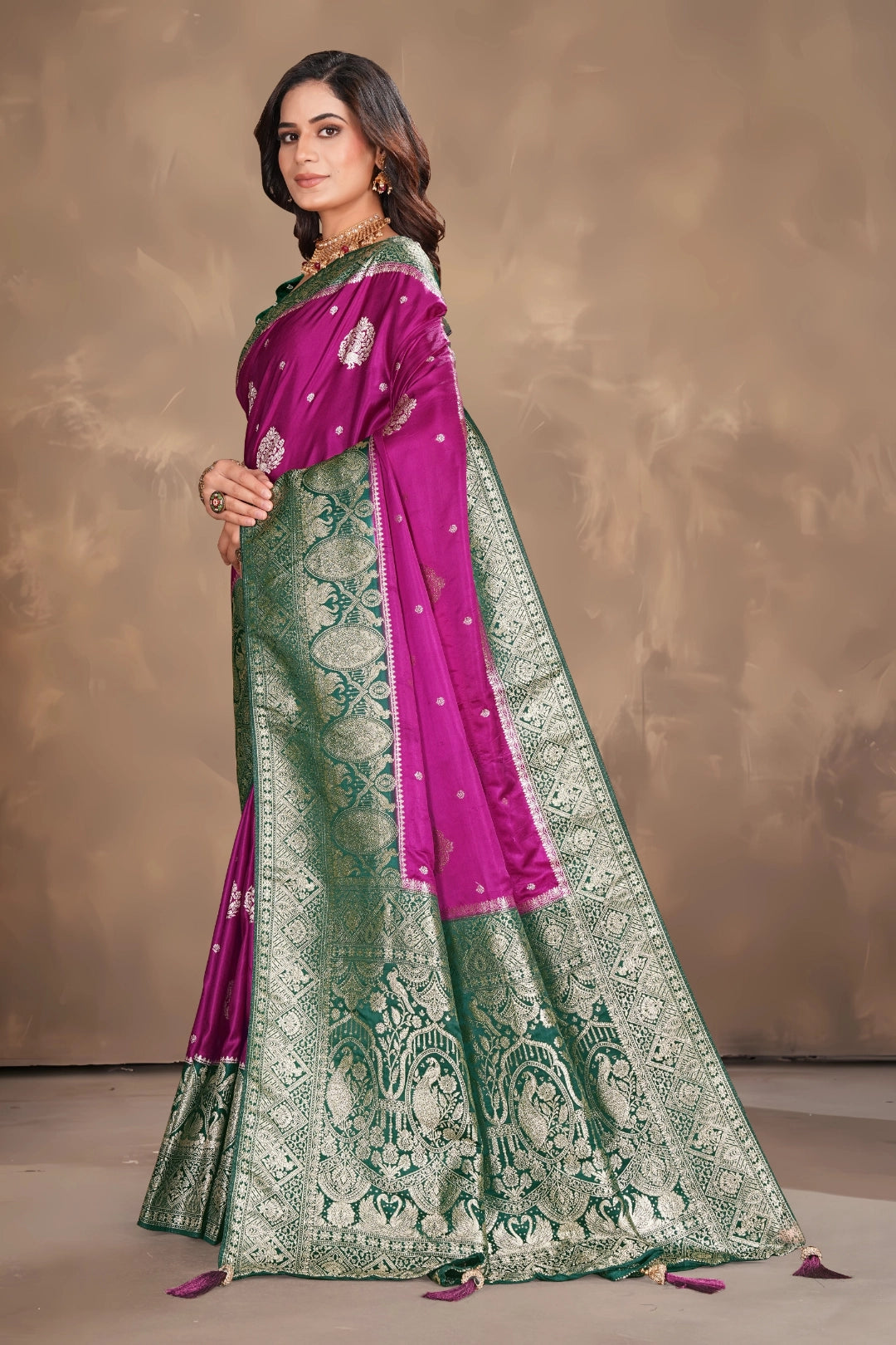 Wine Classic Banarasi Satin Silk Saree
