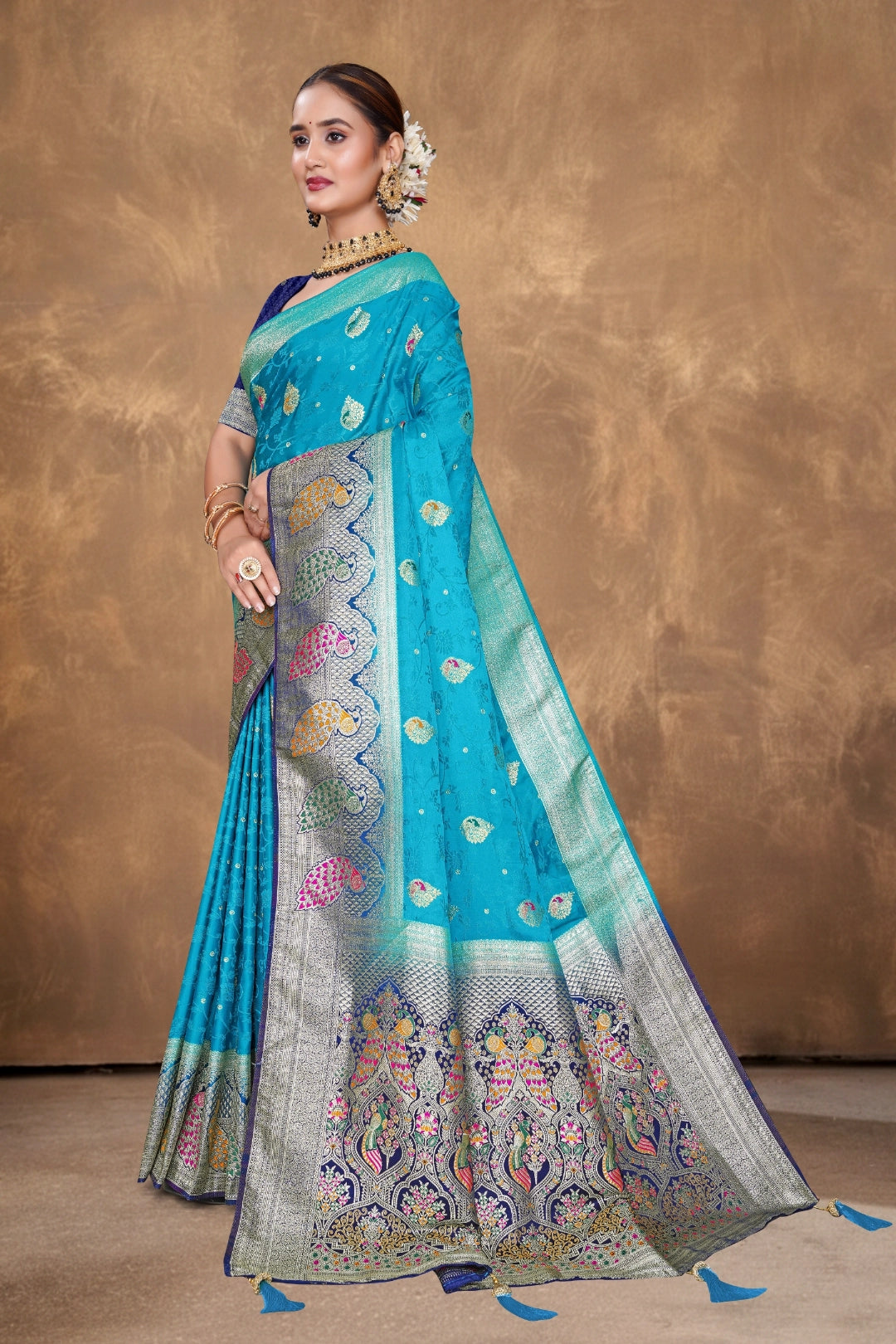 Rama Banarasi Silk Satin Woven Saree