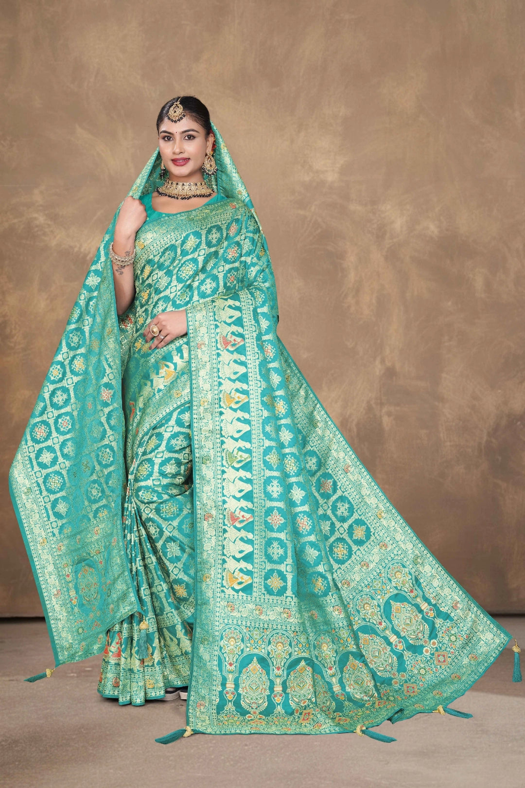 Royal Heritage Satin Saree with Floral Motif Dupatta