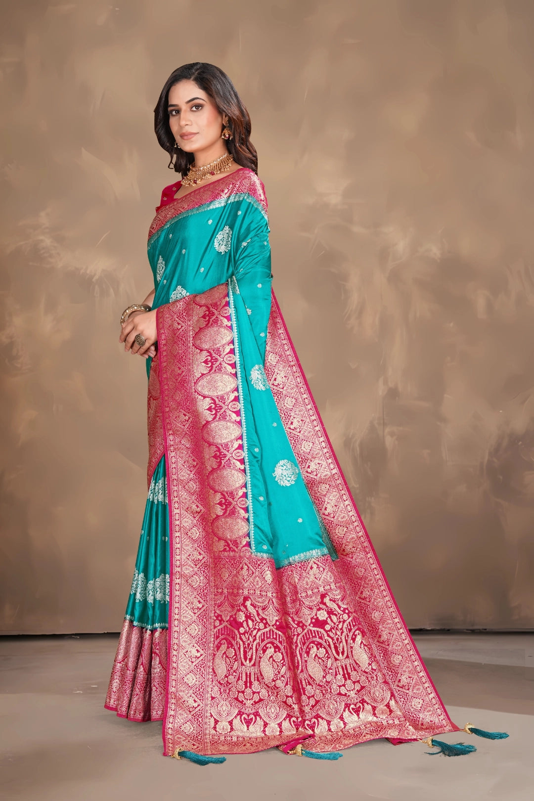 Rama Blue Classic Banarasi Satin Silk Saree