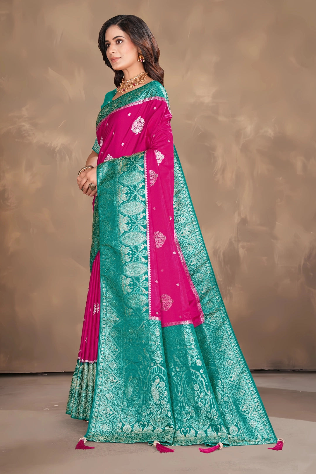 Rani Pink Classic Banarasi Satin Silk Saree