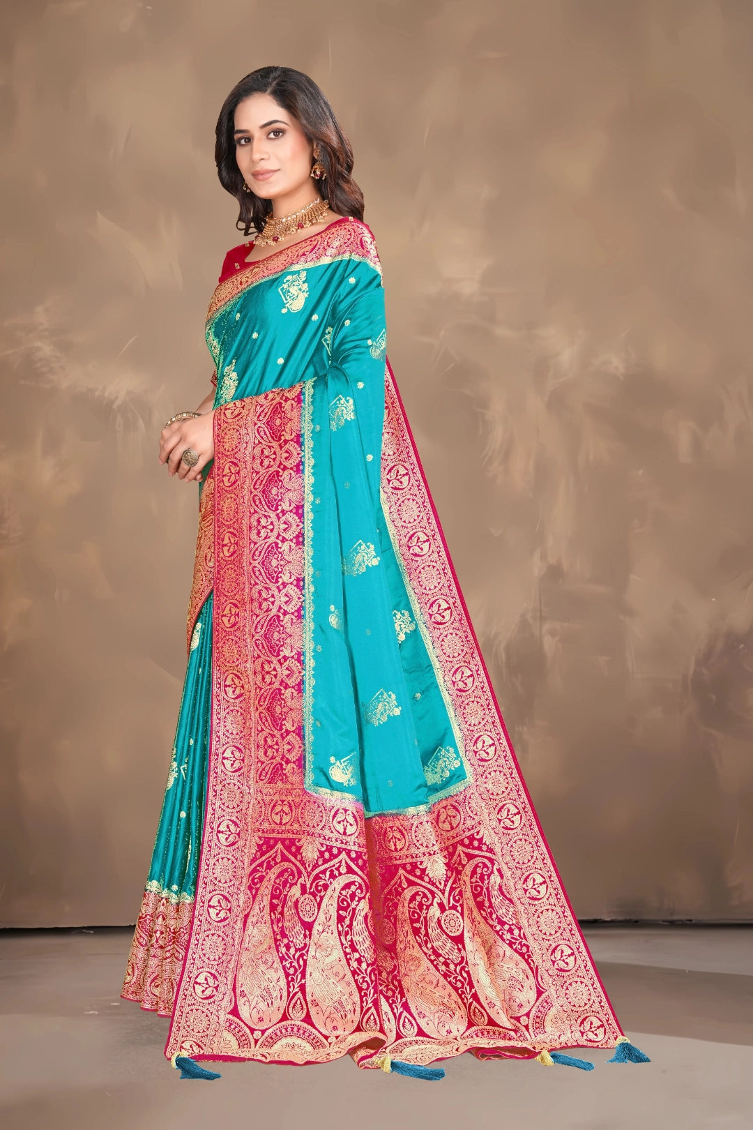 Rama Blue Satin Woven Saree