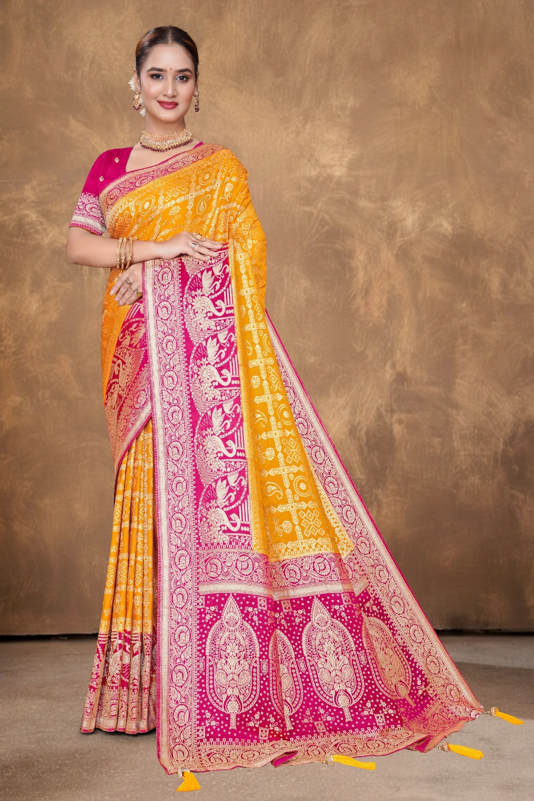 Gold woven Satin Saree