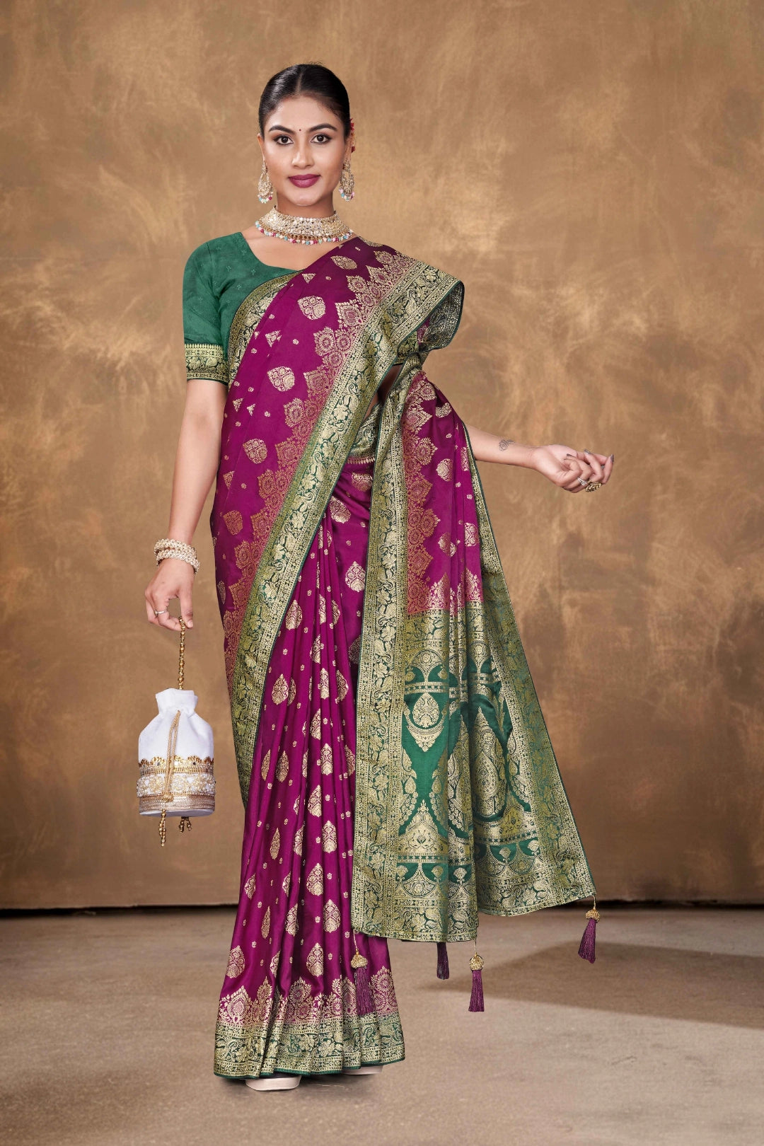 Rani Magenta Satin Zari Woven Saree