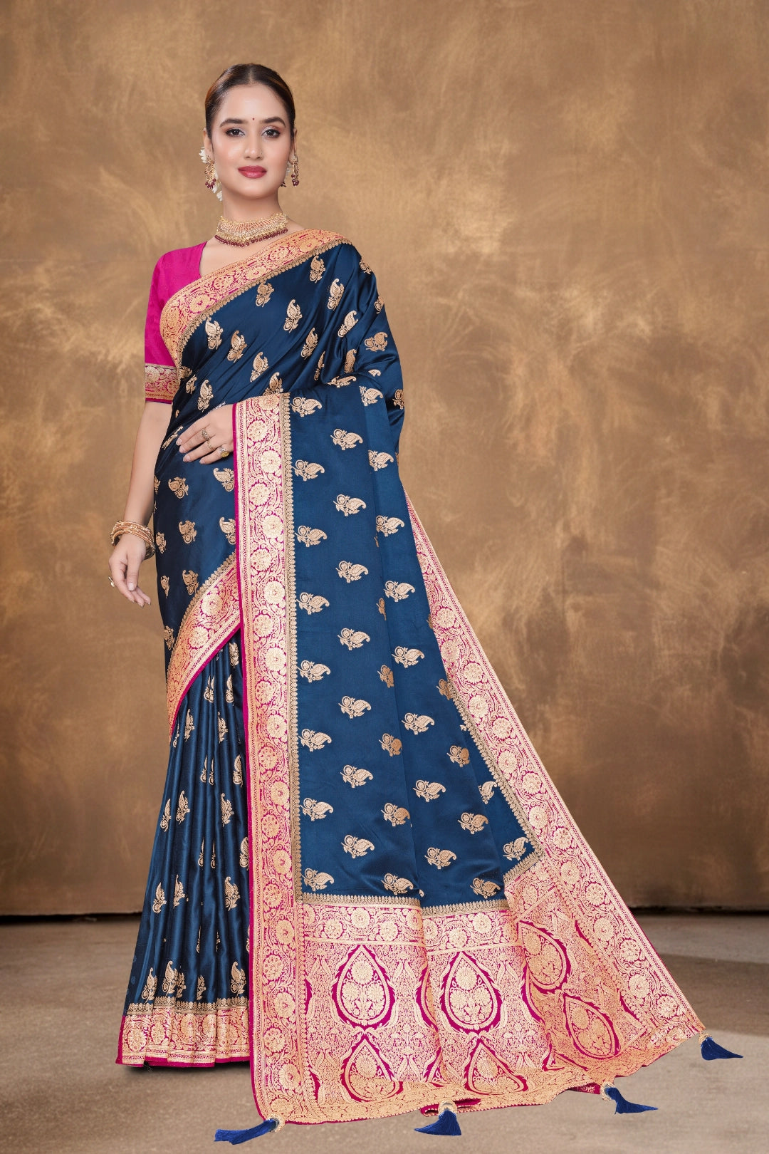 Navy Blue Satin Saree