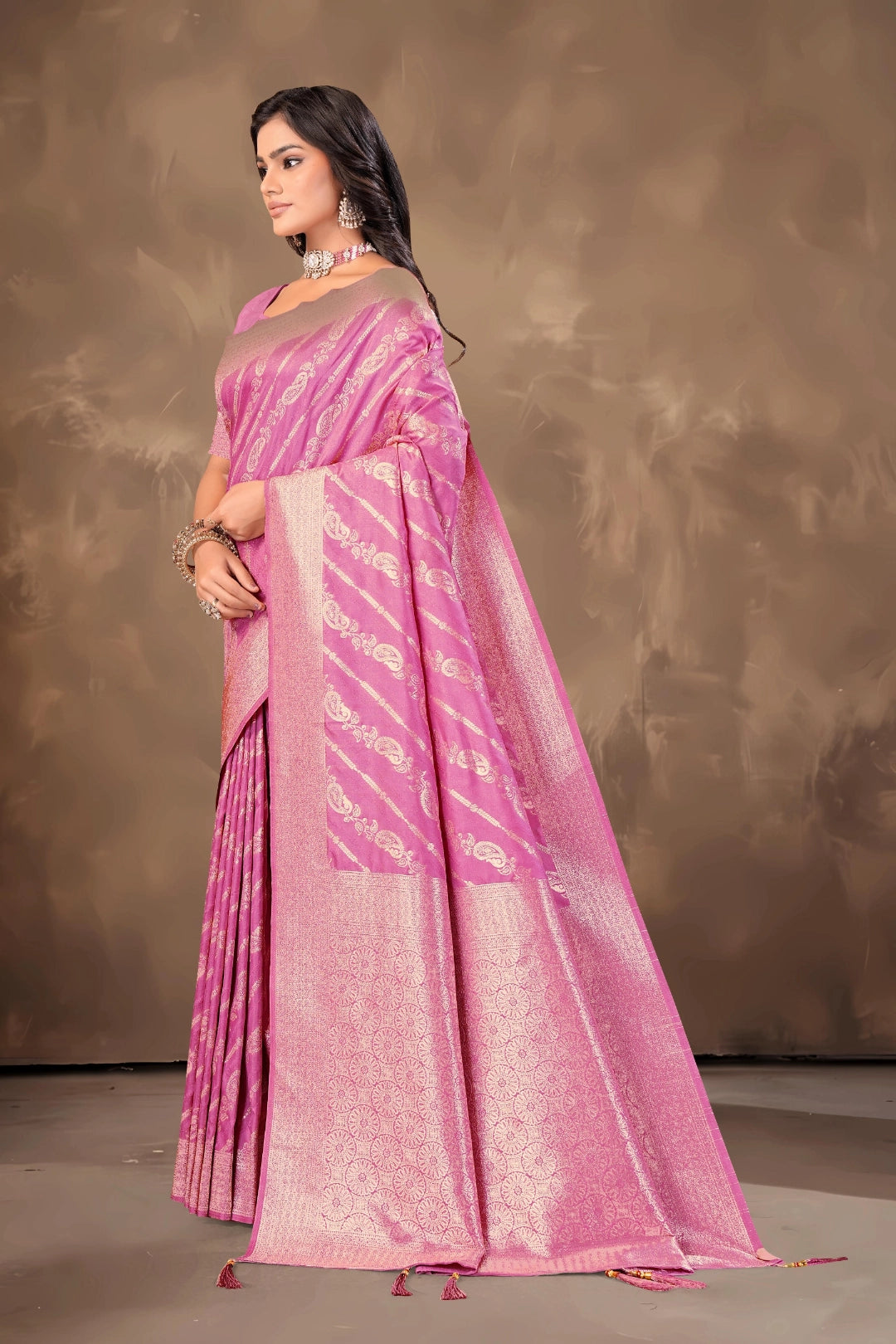 Baby Pink Dusty Banarsi Silk Saree