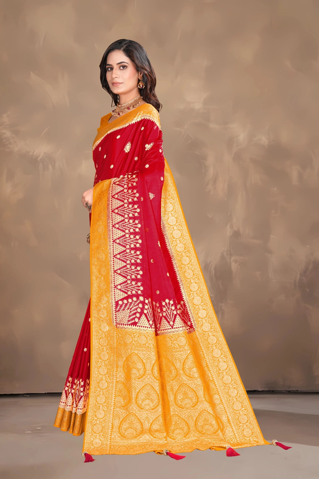 Sindoor Red Satin Woven Saree