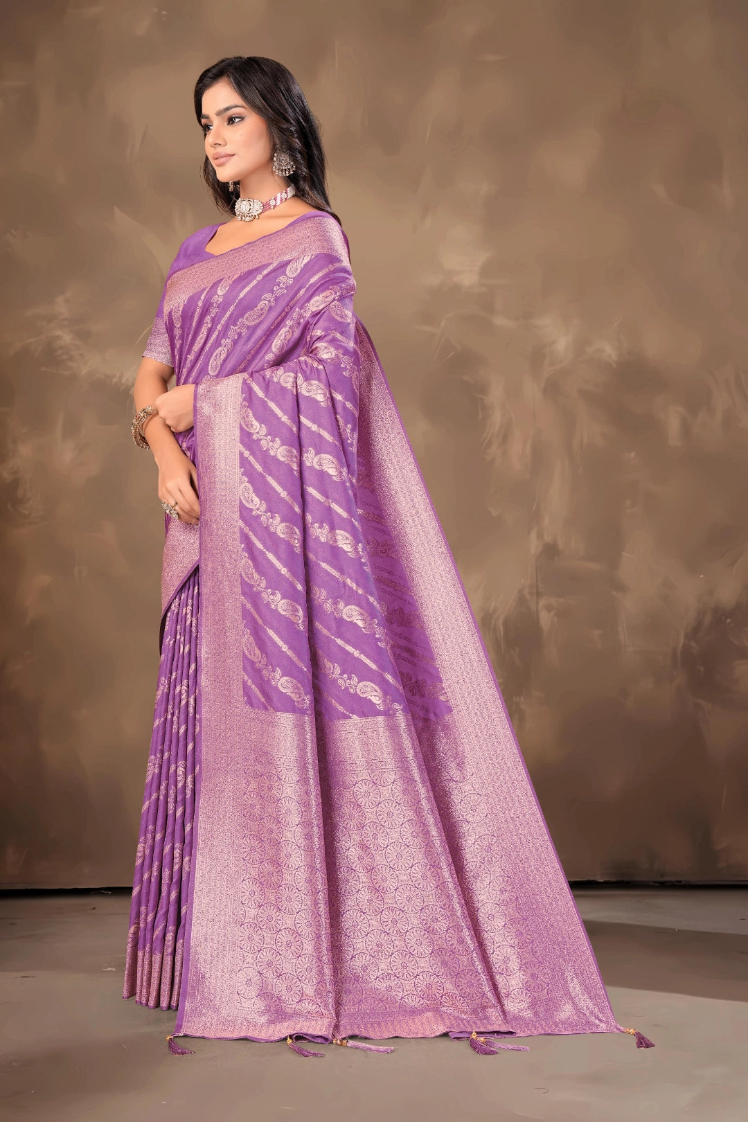 Lavender Dusty Banarsi Silk Saree