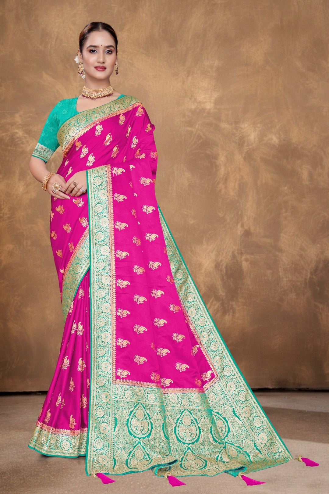 Rani Pink Satin Saree
