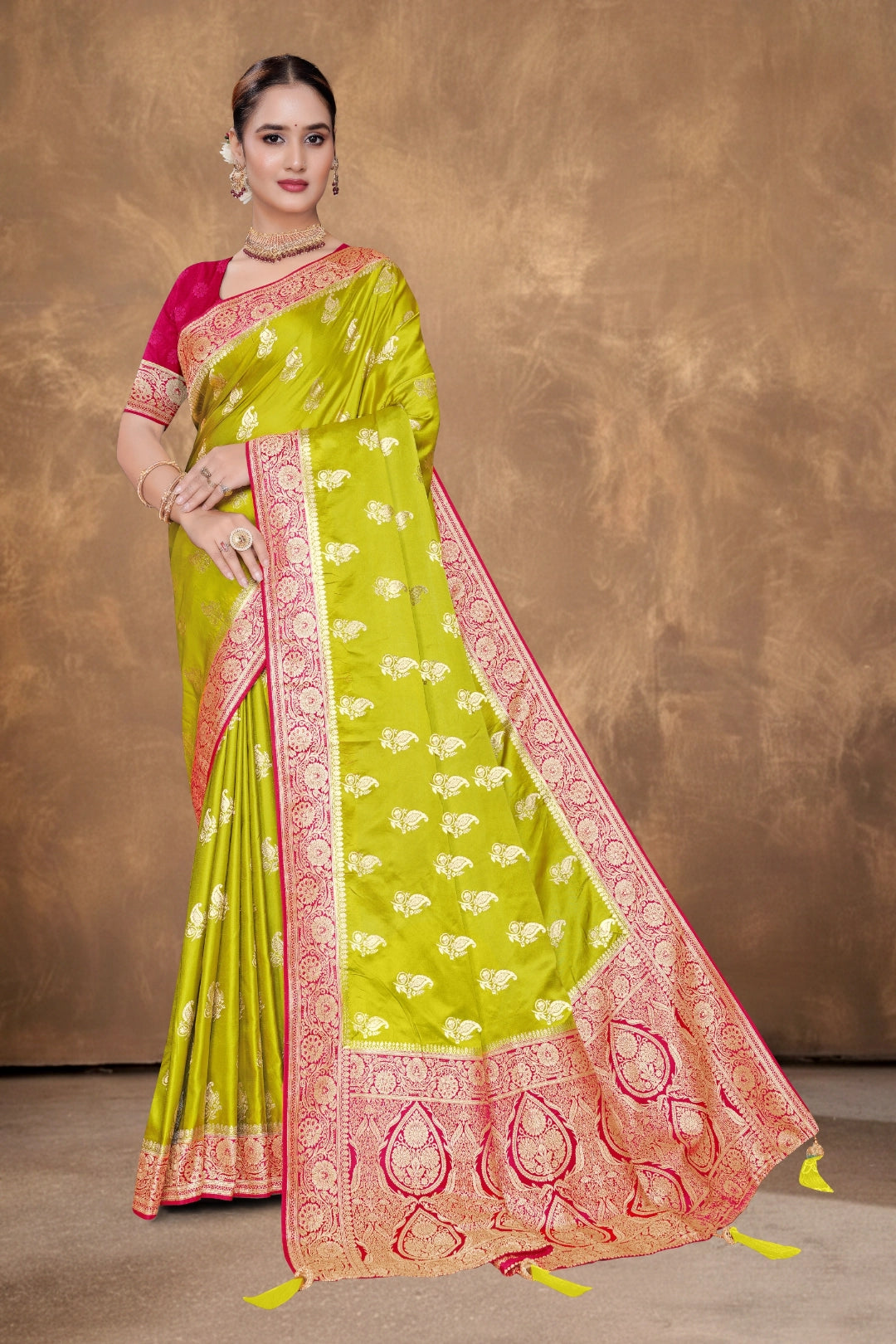 Pista Green Satin Saree