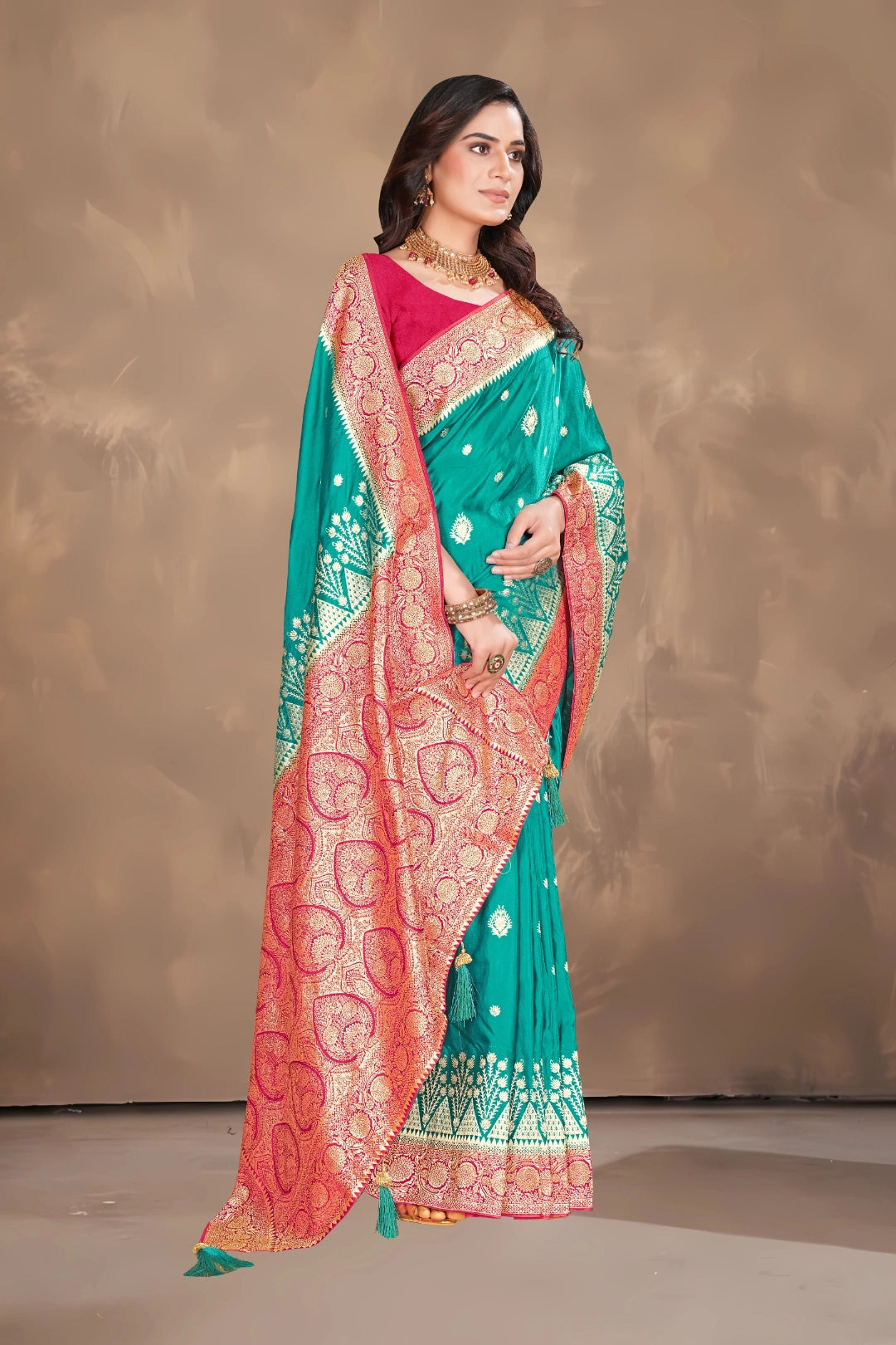 Rama Blue Satin Woven Saree
