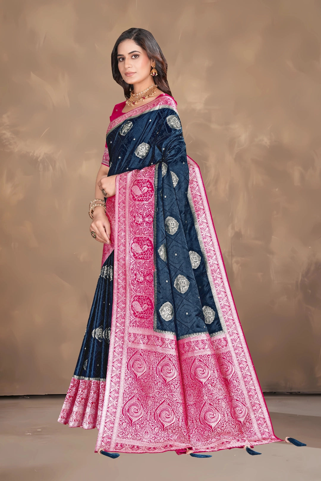 Midnight Navy Banarasi Silk Satin Saree
