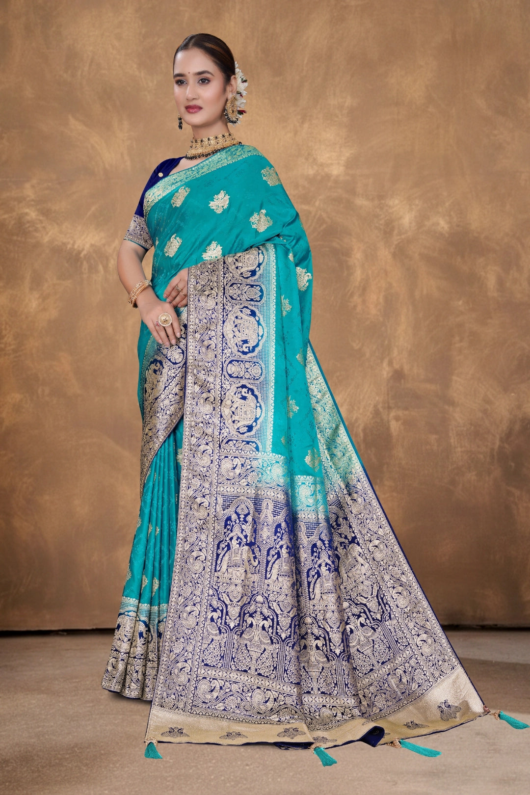Rama Blue Satin Woven Saree