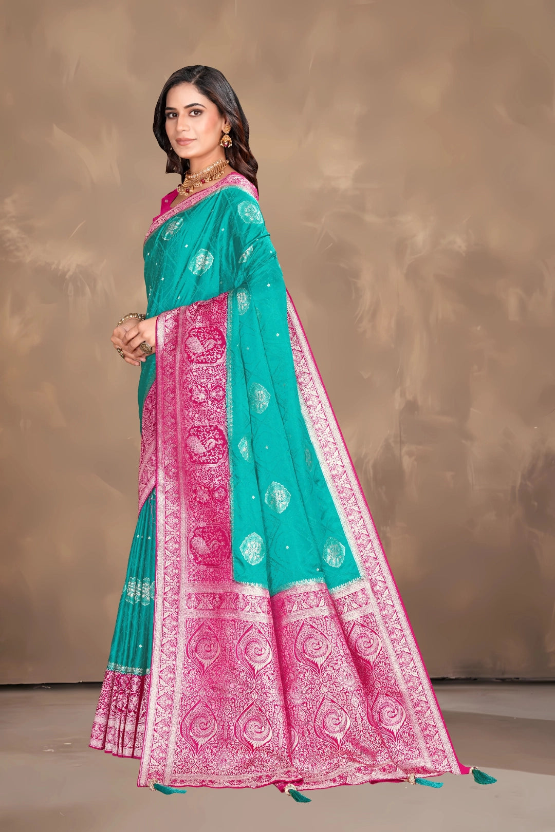 Rama Blue Banarasi Silk Satin Saree
