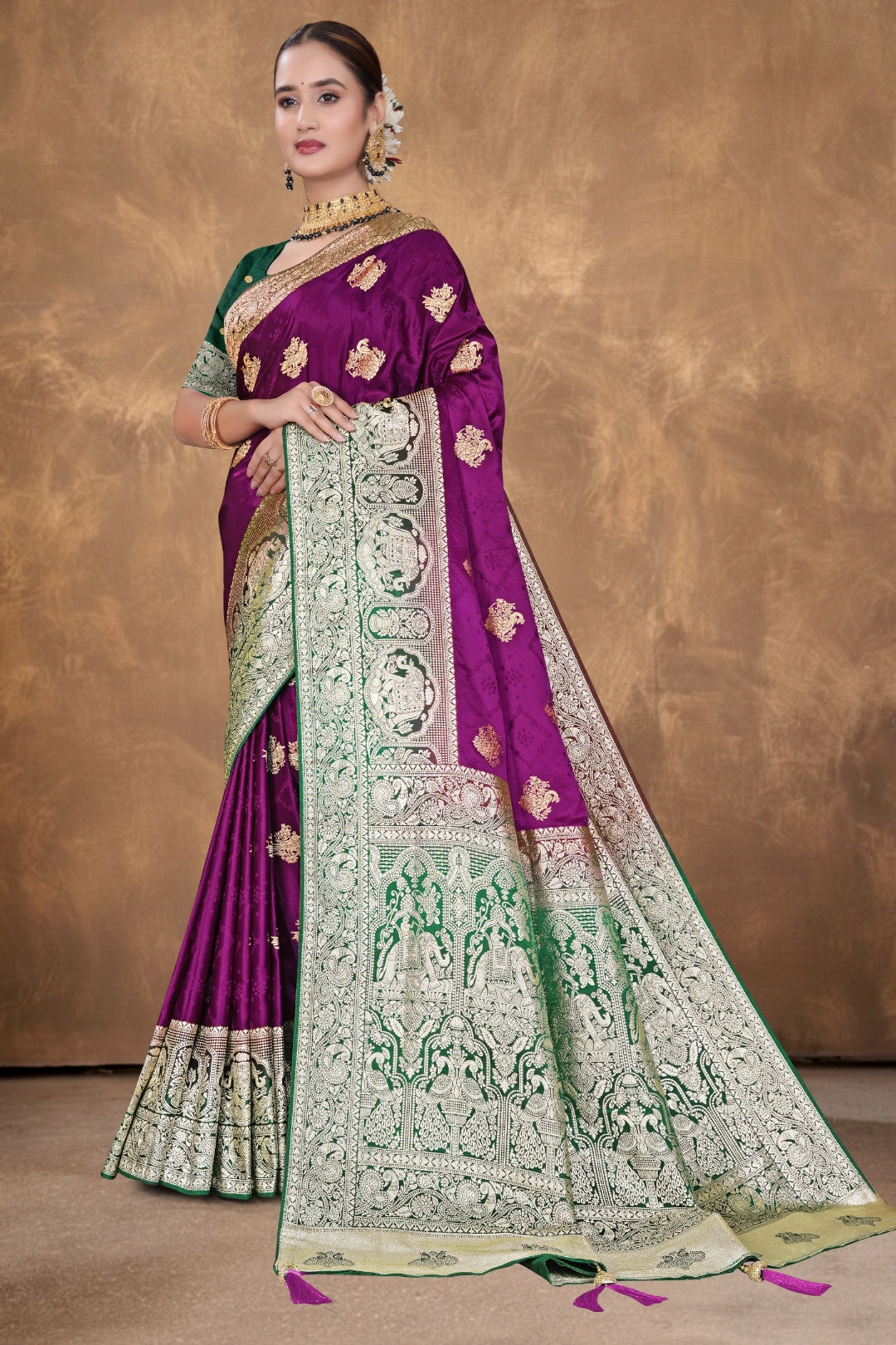 Royal Purple Satin Woven Saree