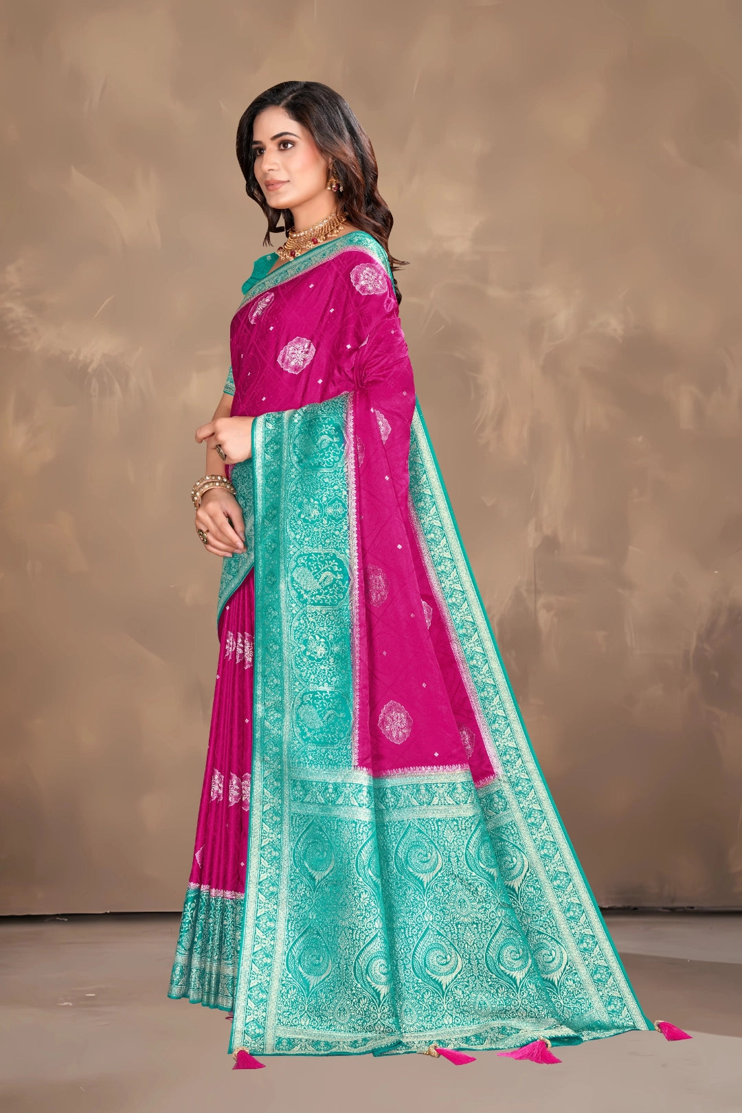 Rani Pink Banarasi Silk Satin Saree