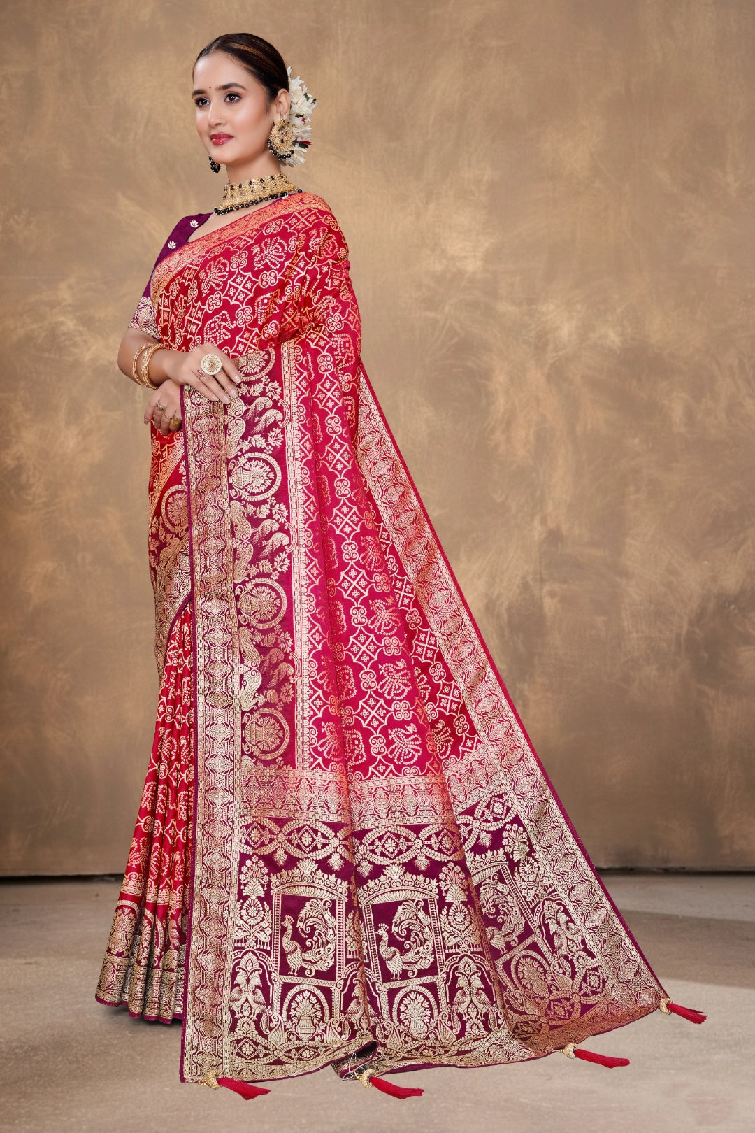 Deep Ruby Zari Woven Saree