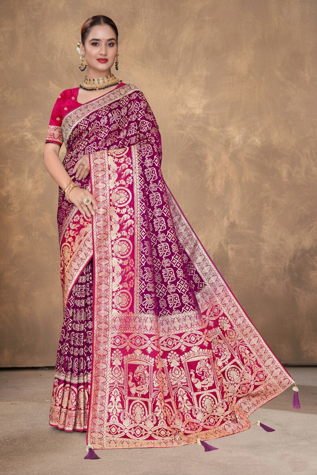 Wine Plum Zari Woven Saree