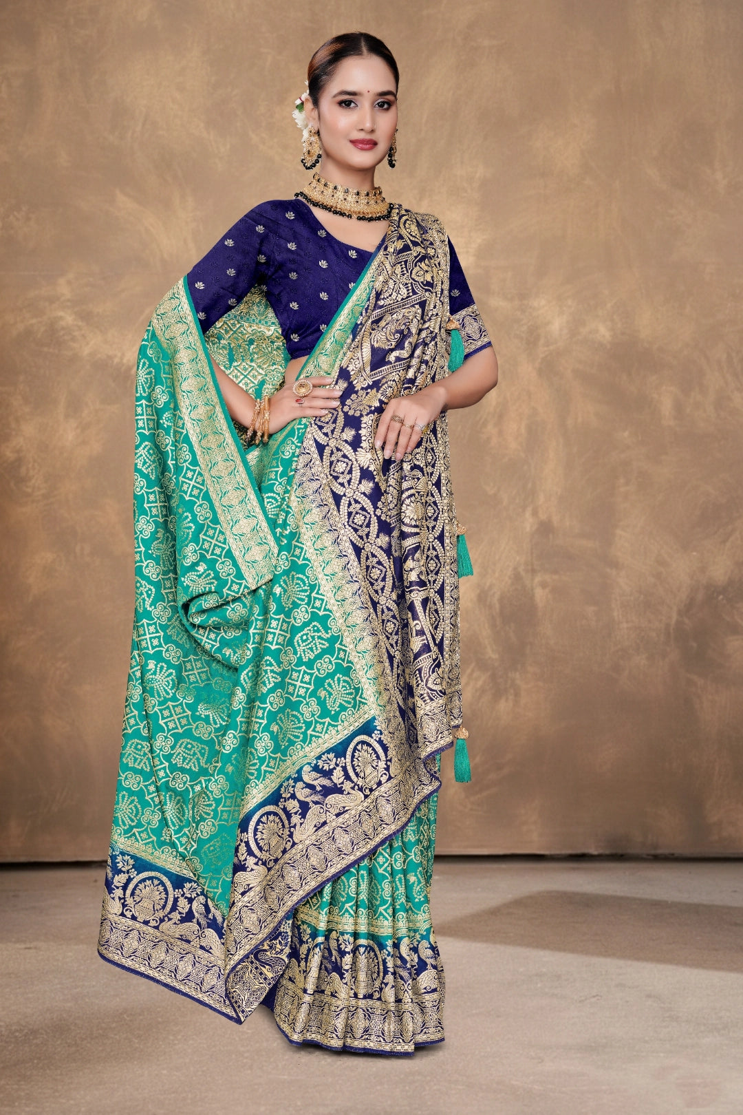 Emerald Navy Zari Woven Saree