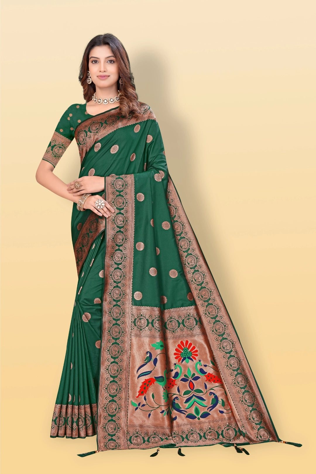 Bottle Green Banarsi Paithini Silk Saree