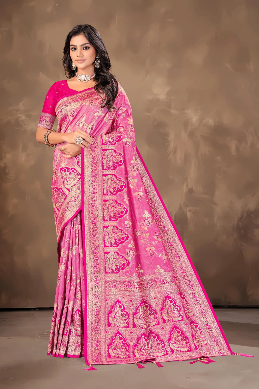 Coral Pink Banarsi silk saree