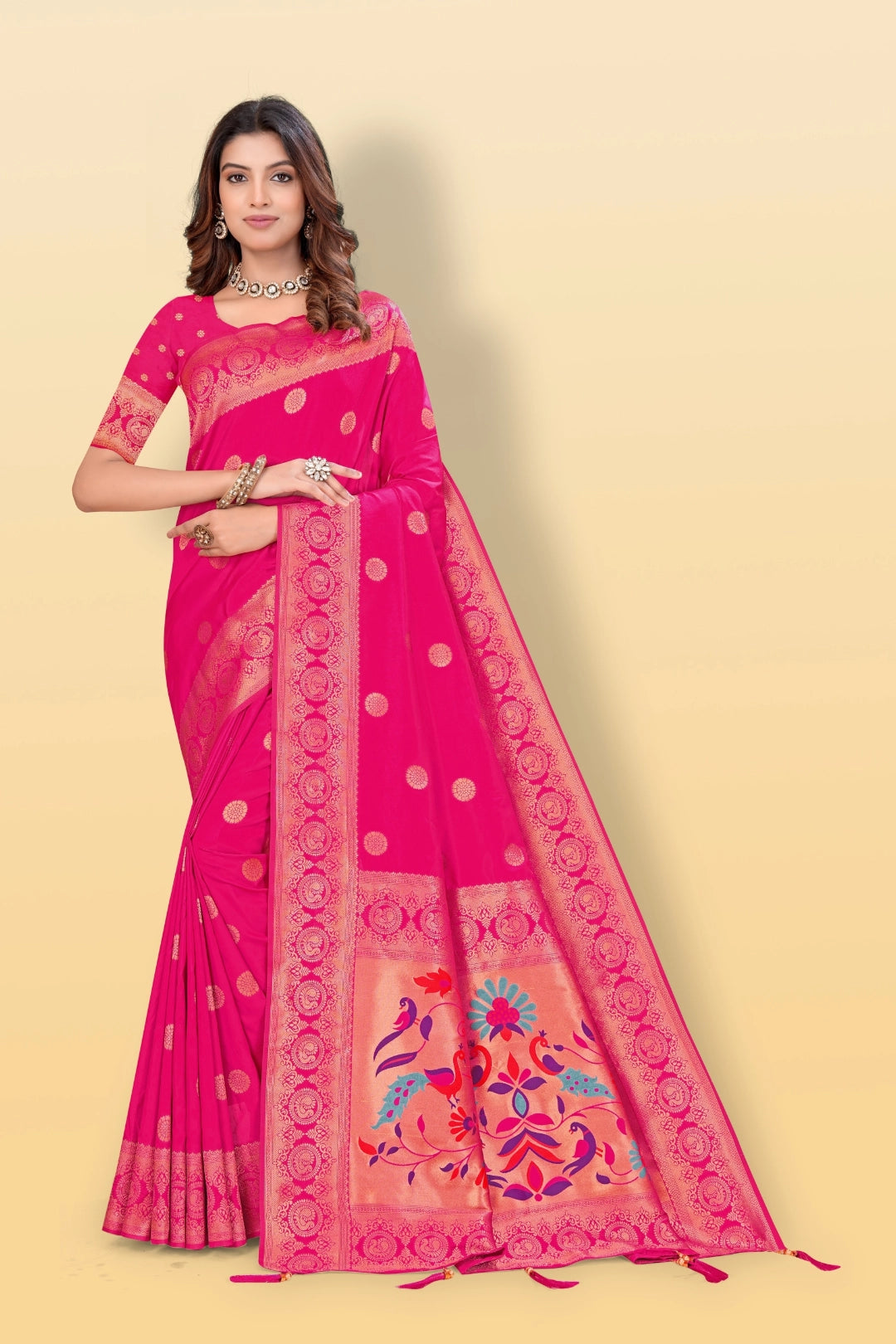 Rani Pink Banarsi Paithini Silk Saree