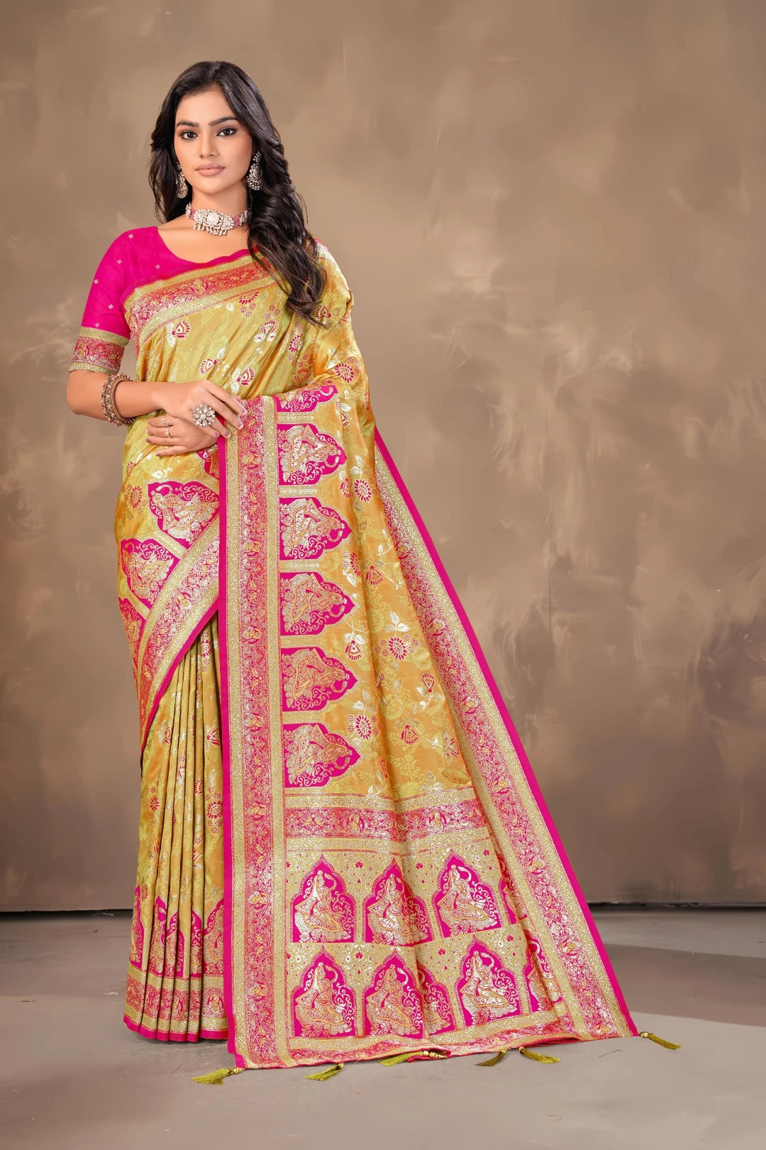 Gold Banarsi silk saree