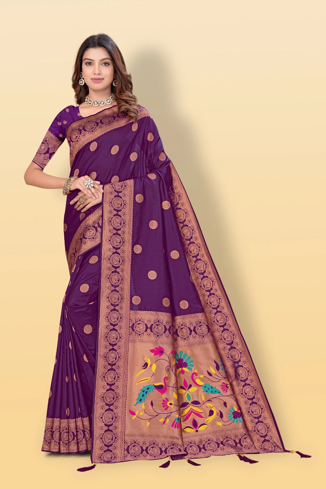 Wine Banarsi Paithini Silk Saree