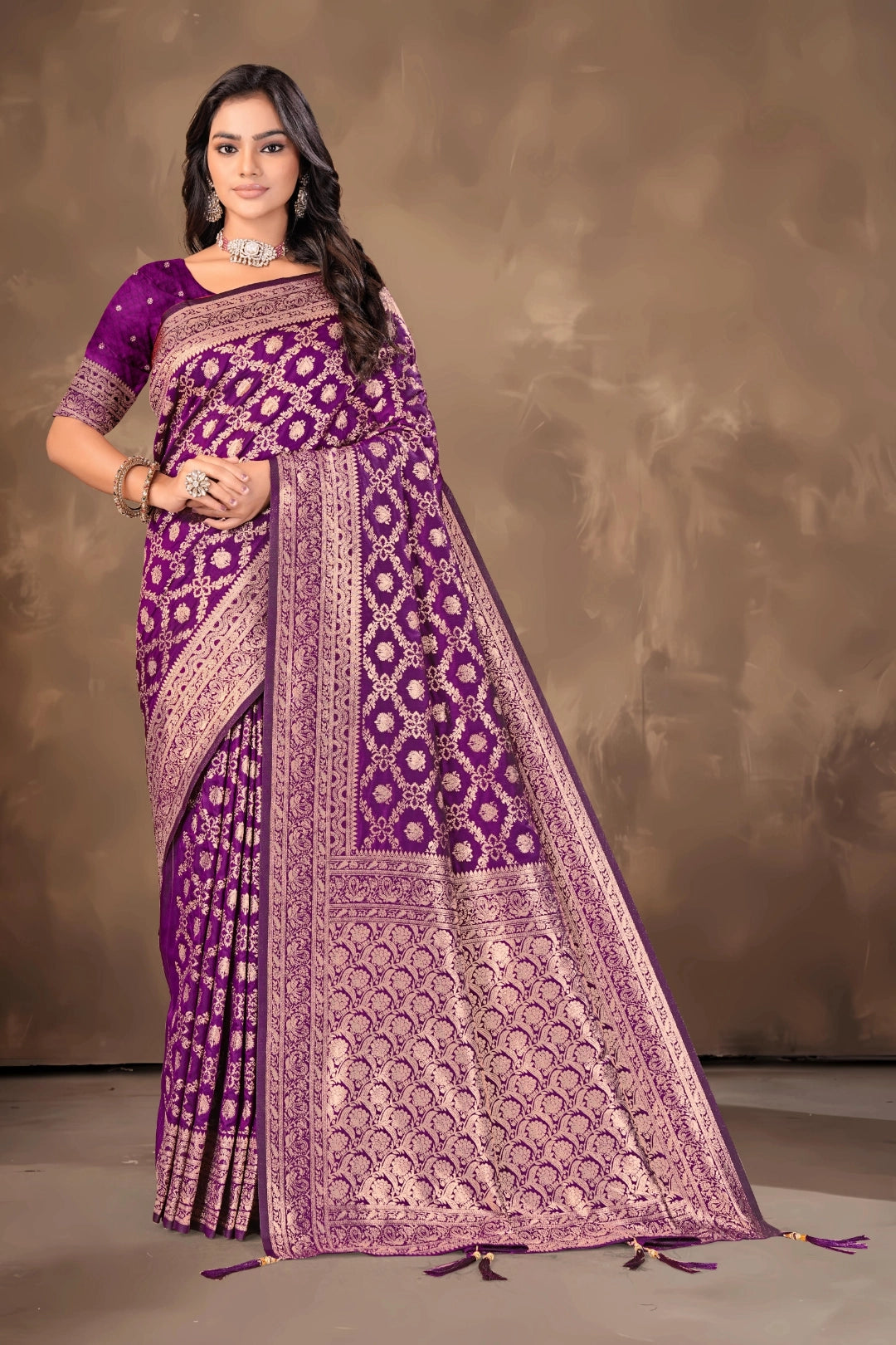 Wine Banarsi silk saree