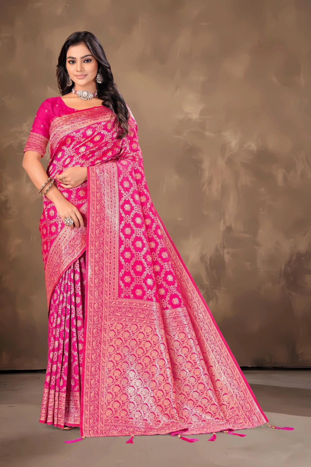 Rani Pink Banarsi silk saree