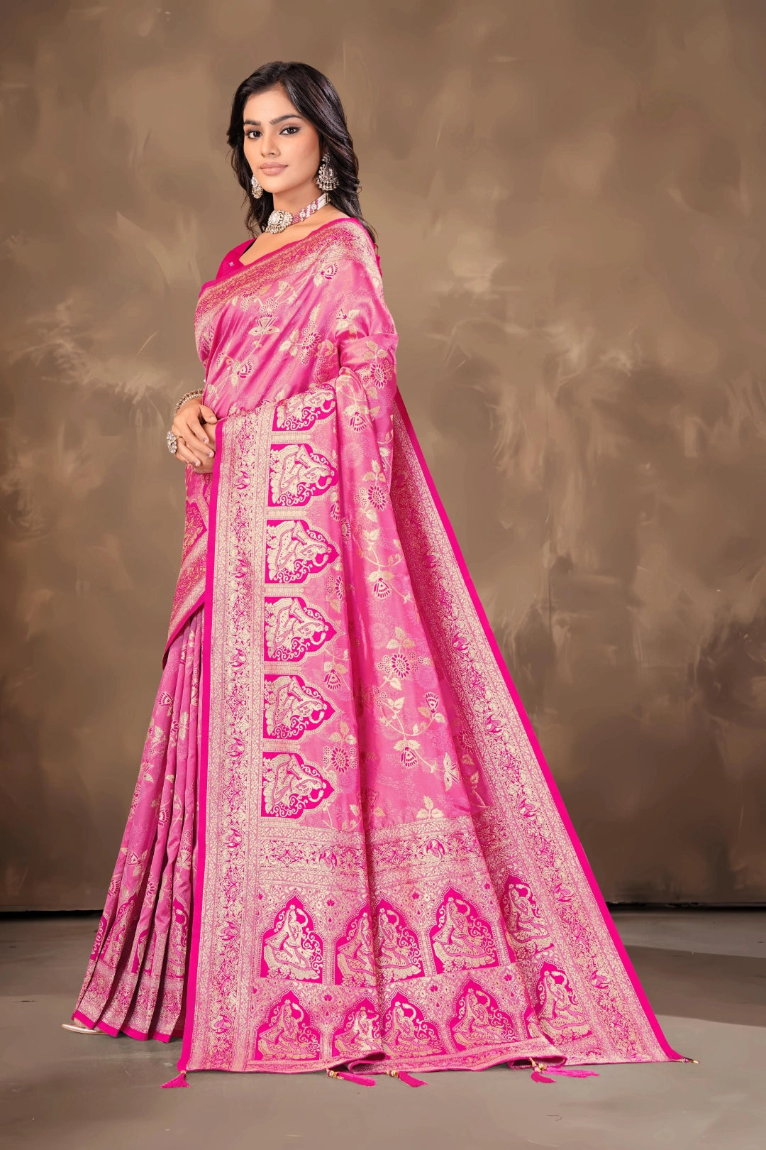 Coral Pink Banarsi silk saree