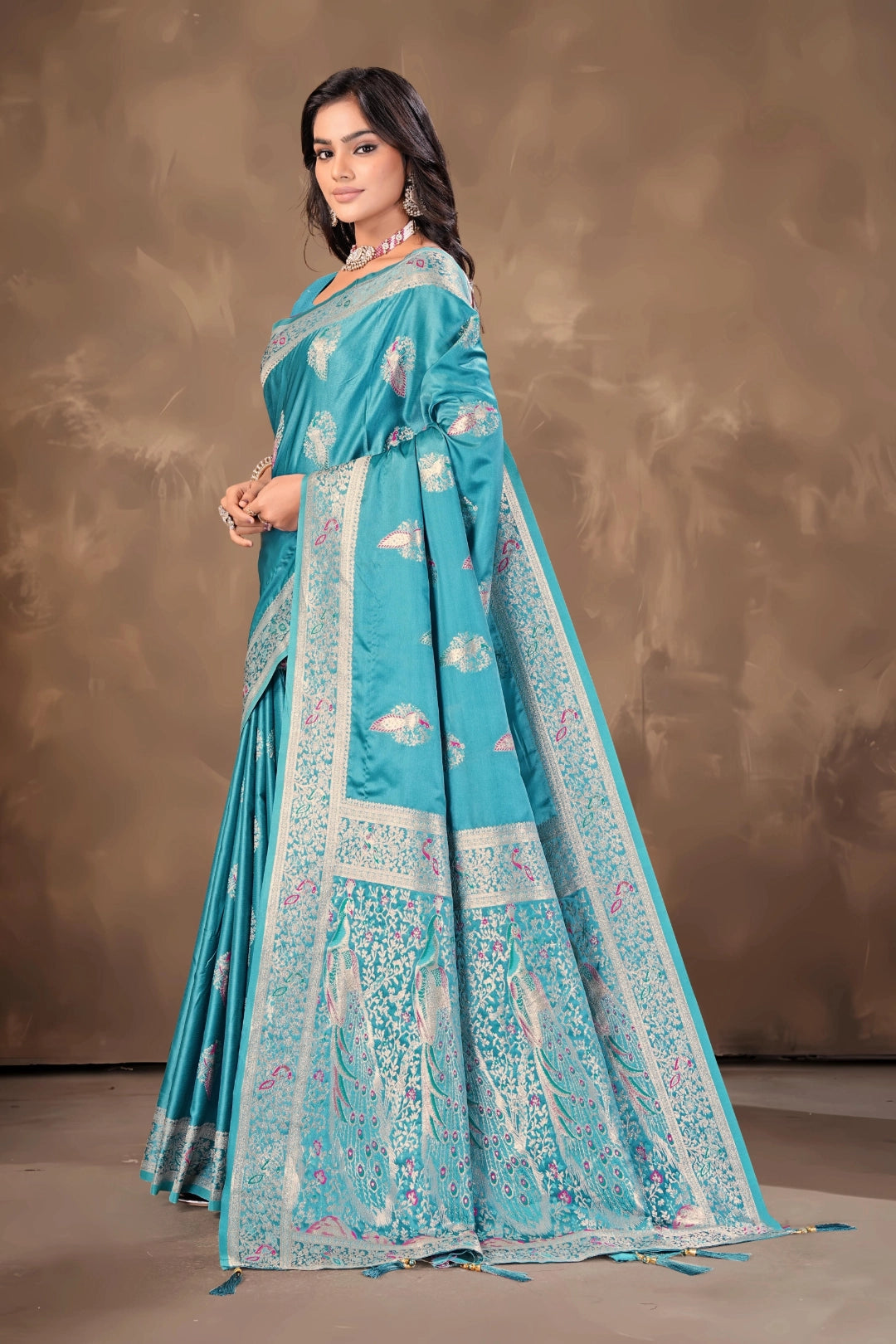 Rama Green Top Dyed Satin Saree