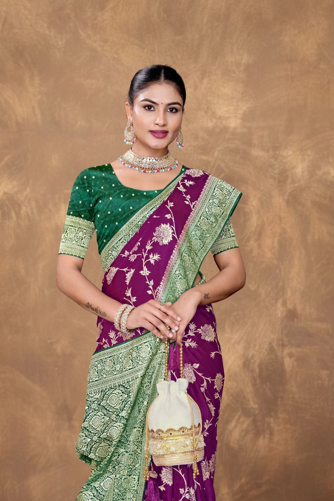 Deep Wine Satin Woven Saree