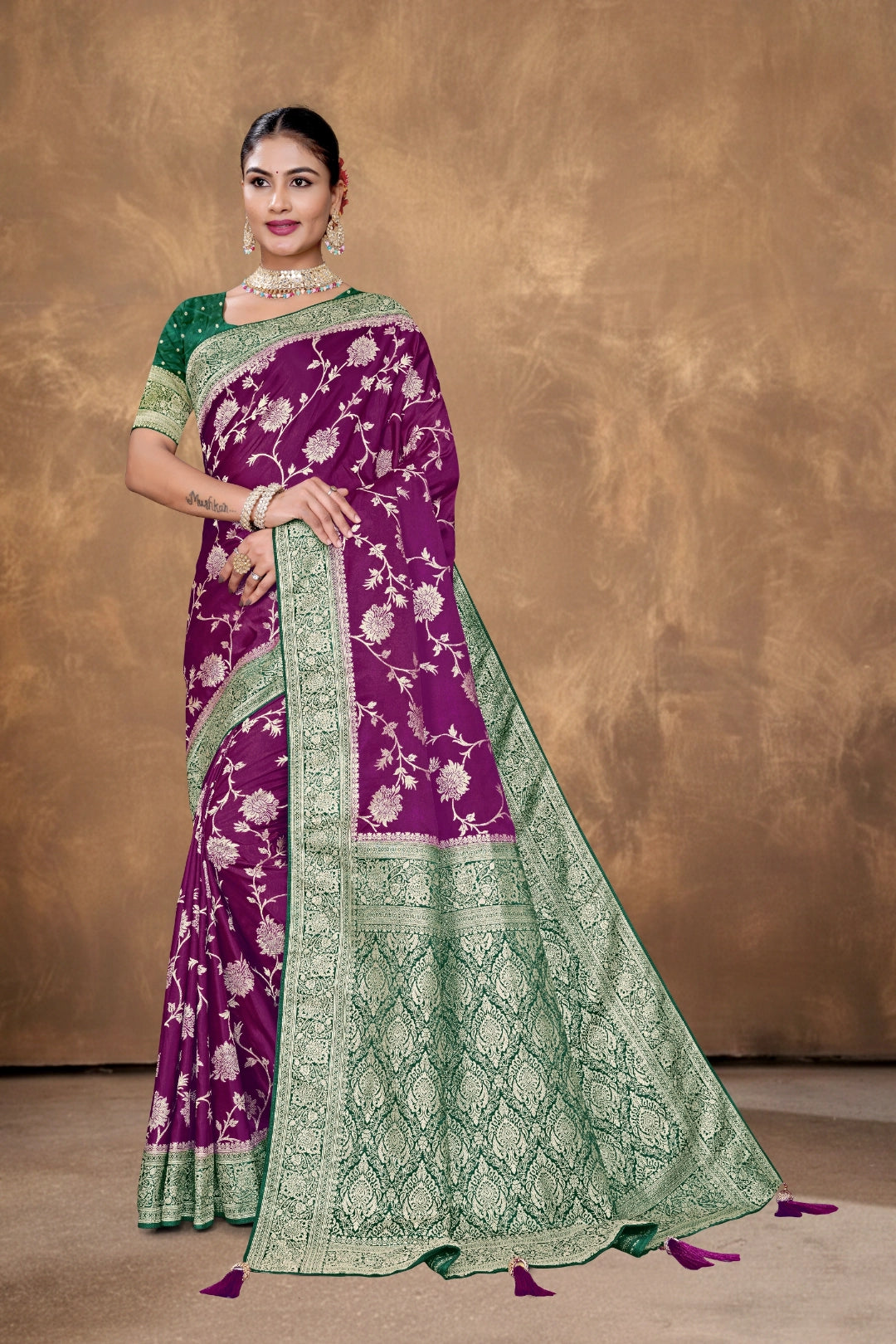 Deep Wine Satin Woven Saree