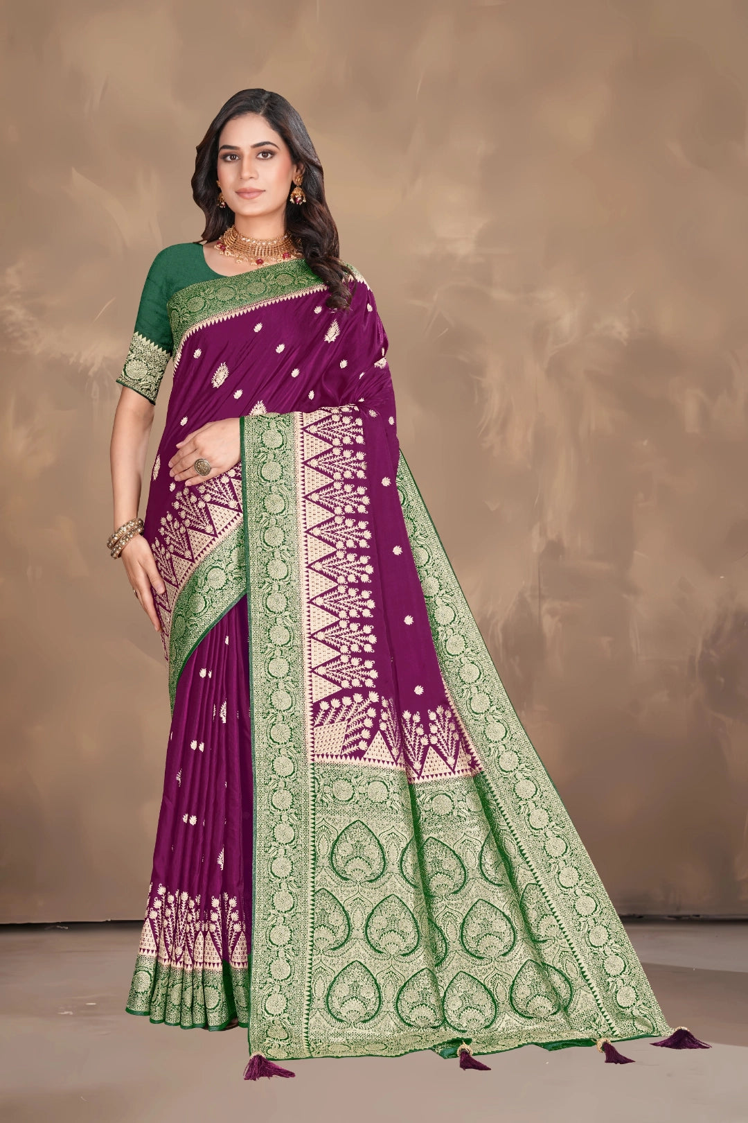Jamun Purple Satin Woven Saree