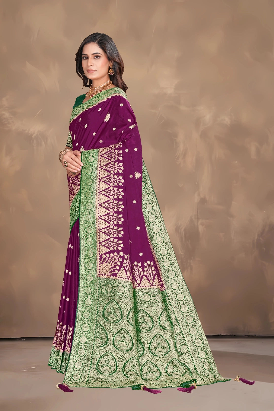 Jamun Purple Satin Woven Saree