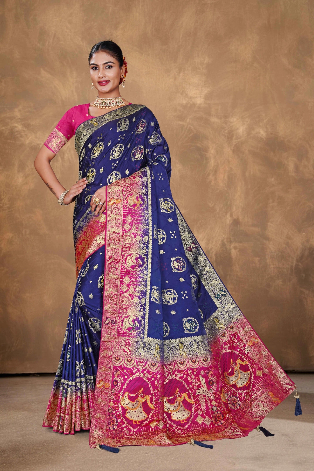 Royal Blue Satin Woven Saree