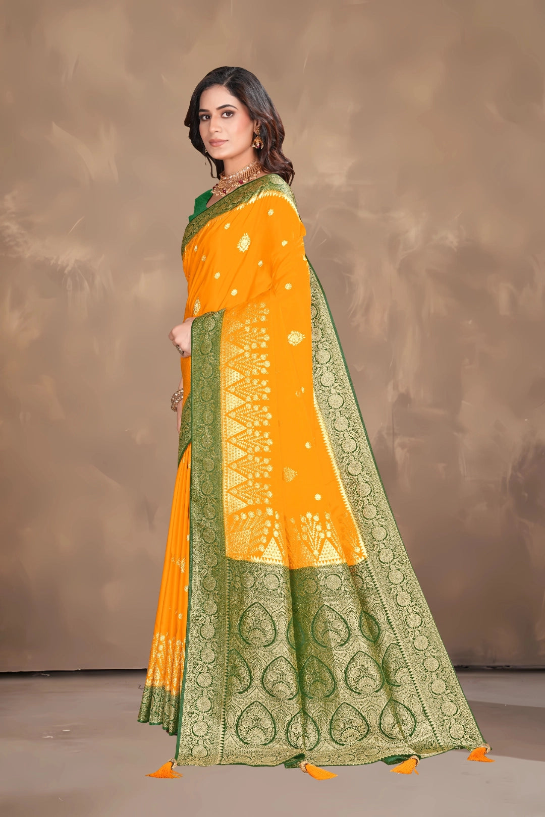 Haldi Yellow Satin Woven Saree