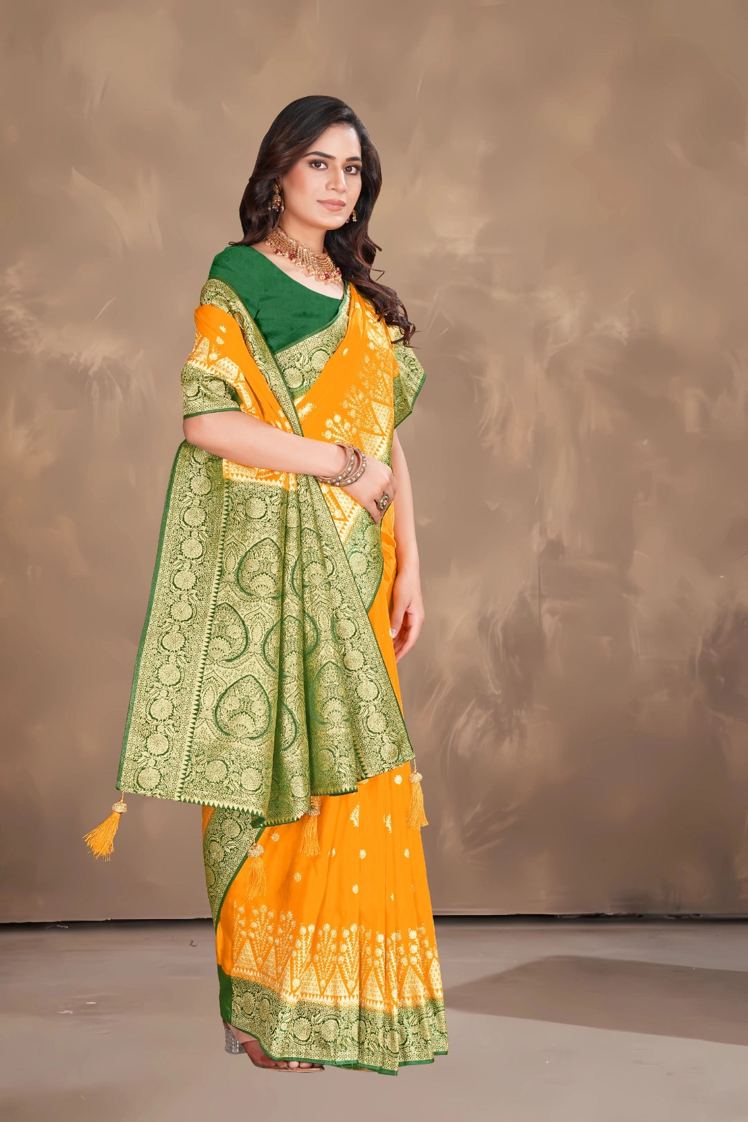 Haldi Yellow Satin Woven Saree