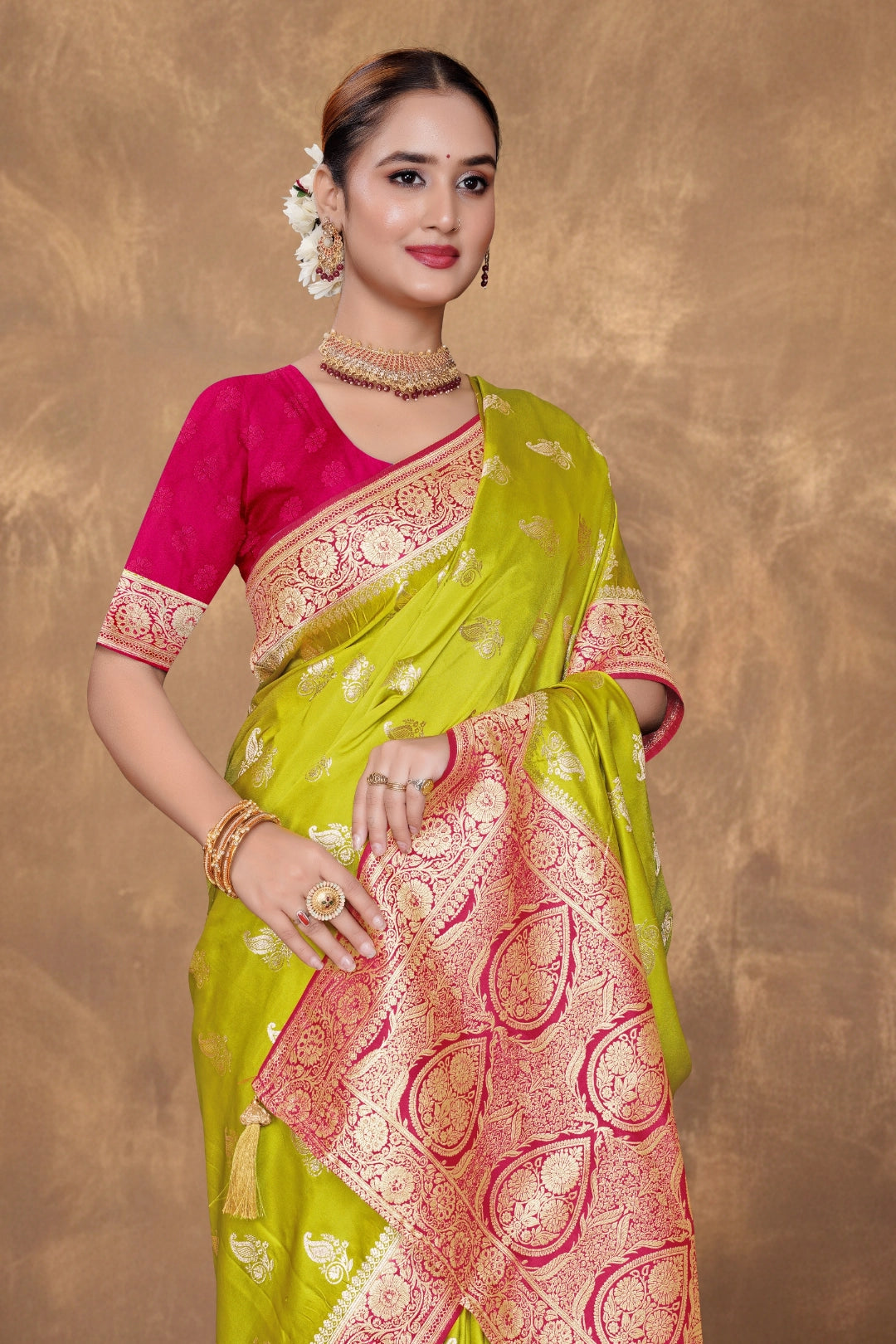 Pista Green Satin Saree