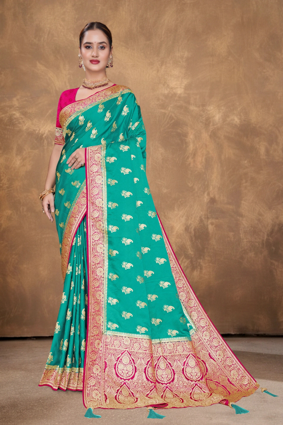 Emerald Green Satin Saree
