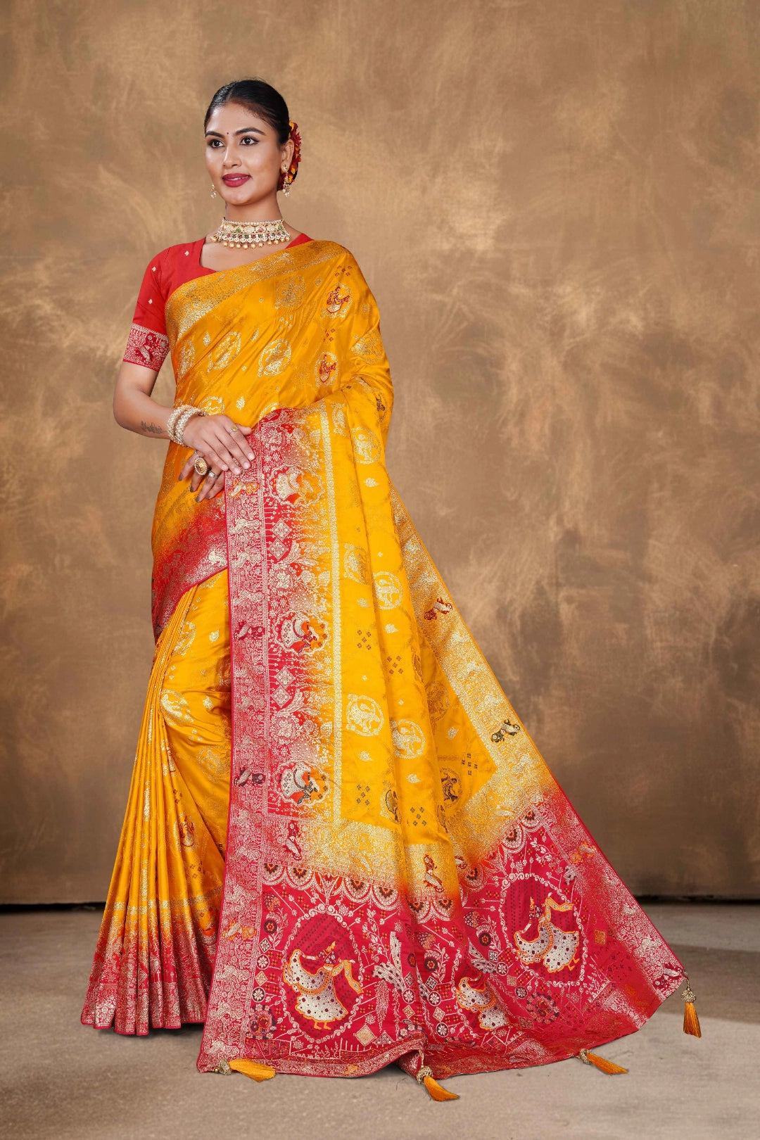 Haldi Yellow Satin Woven Saree