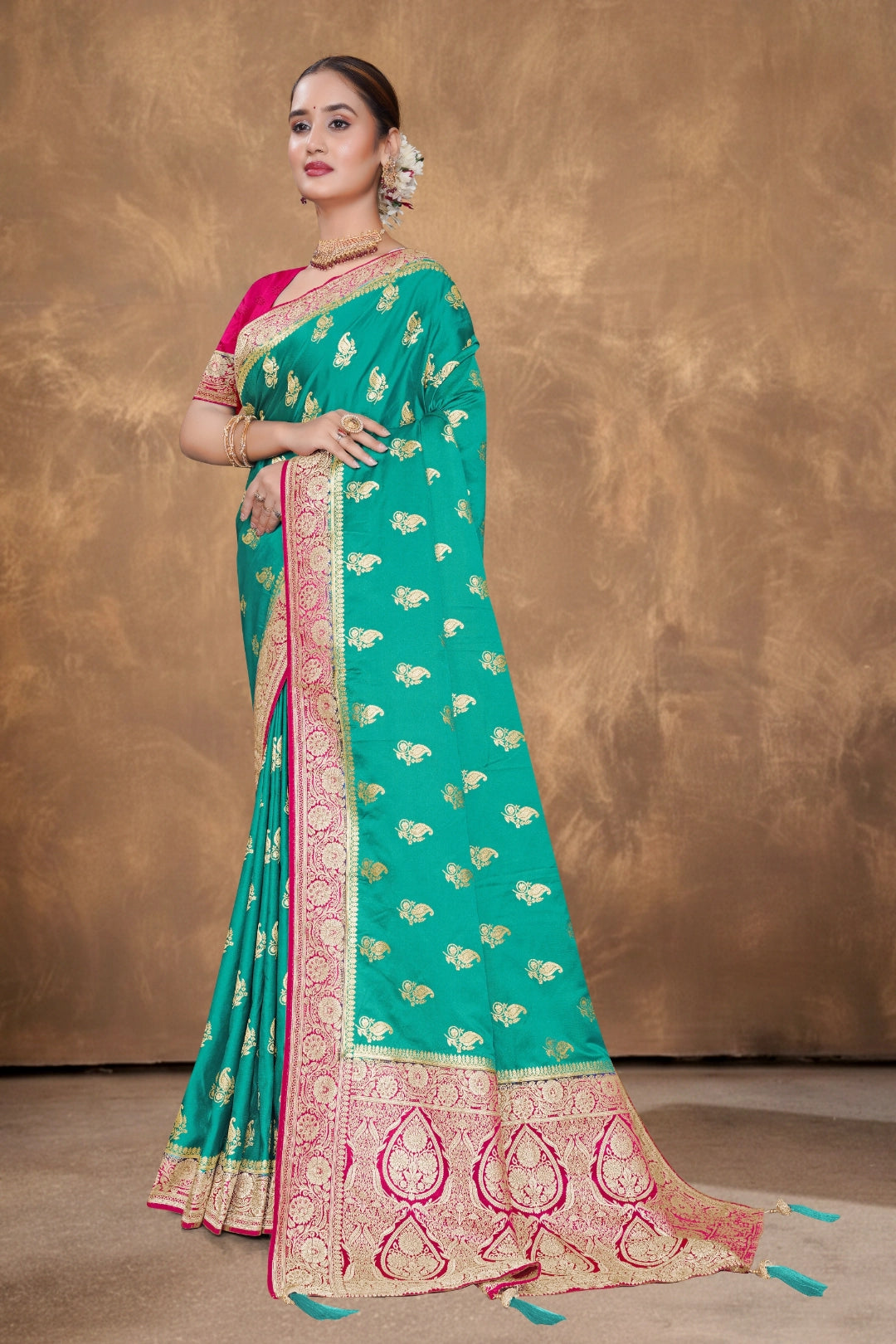 Emerald Green Satin Saree